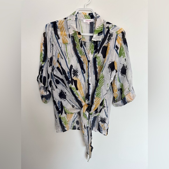 Grenier Abstract Print Tie-Front Blouse size XS - Picture 3 of 6